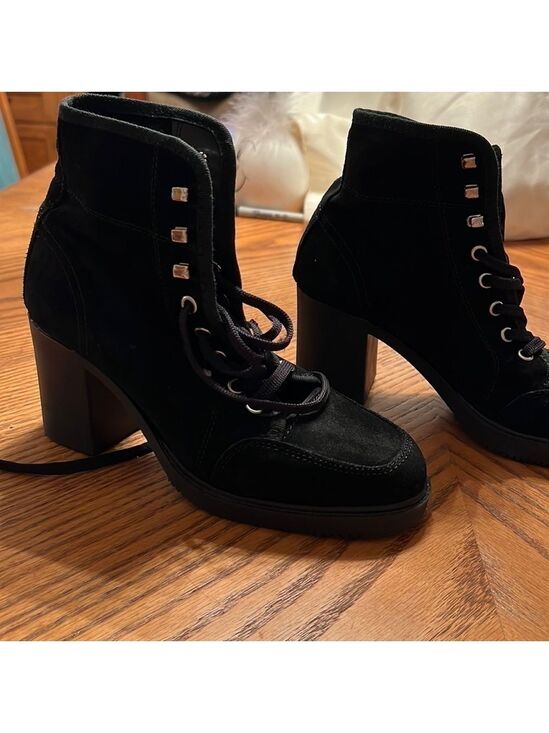 basics by graphique Shoes - Graphique Black Lace Up Booties Chunky Block Heel Size 7